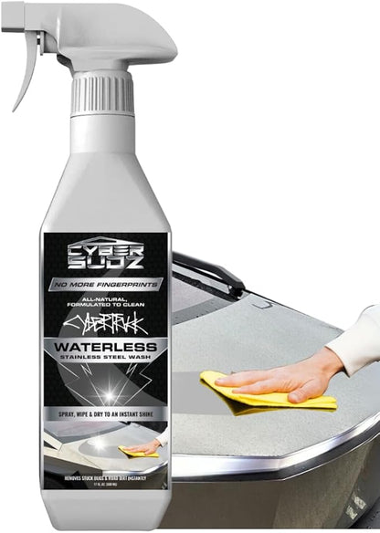Waterless Stainless Steel Wash, Spot Cleaning For Tesla CyberTruck All Exterior Surfaces - Removes Fingerprints, Water Spots, Dirt & Bird Droppings. Made in USA, 17 Fl. Oz.