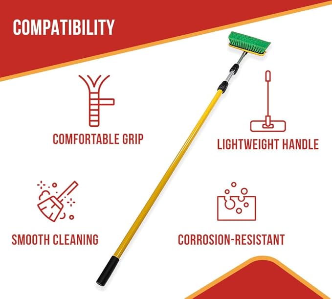 Mytee Products 10" Bi-Level Car Wash Brush and 5' to 13' Extendable Handle w/Soft Bristles Suitable for Auto RV Truck Boat Camper Exterior Washing Cleaning, Green