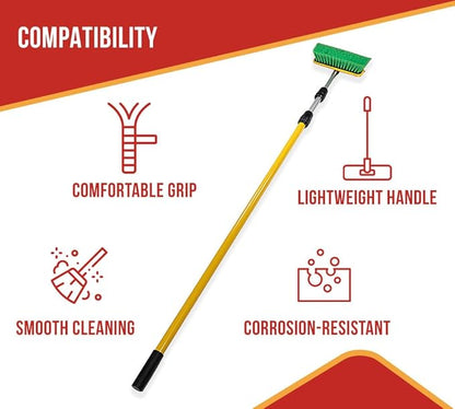 Mytee Products 10" Bi-Level Car Wash Brush and 5' to 13' Extendable Handle w/Soft Bristles Suitable for Auto RV Truck Boat Camper Exterior Washing Cleaning, Green