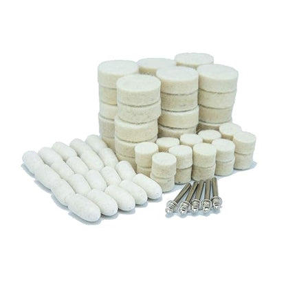 Luo ke 75 Pcs Assorted Wool Polishing Kits, 1/8 Inch Shank Compressed Wool Felt Abrasive Polishing Bits Buffing Wheel for Dremel Rotary Tools
