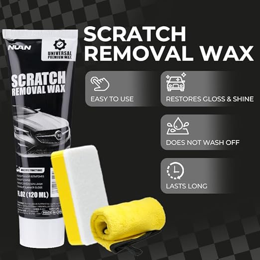 NUAN 2PCS Car Scratch Removal Wax, Universal Premium Polishing Compound for Deep Scratches, 4 fl oz (120 ML), with Sponge and Cloth