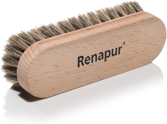Renapur Premium Horsehair Brush - Super-Soft Bristles with Ergonomic Wooden Handle, Perfect for Polishing Leather & Cleaning Suede or Fabric Shoes/Boots.