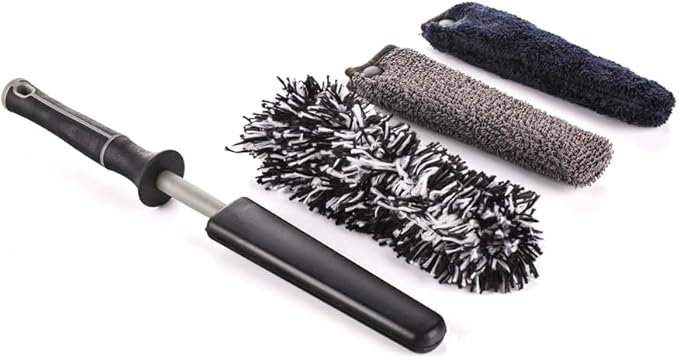 Detail Factory - Wheel Brush Mini with Interchangeable Microfiber Covers - Ultra-Soft Cleaning, Washing and Detailing Wheels, Tires, and Rims - Grey
