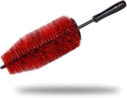 Maxshine Wheel & Rim Brush 10” (Red & Black) | Large Soft Bristle PP Material with Comfort Grip & Knuckle Guard | Scratch-Free Wheel Cleaning Brush | Universal Car Detailing Tool for Rims & Tires