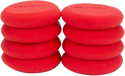 Maxshine Foam Waxing Applicator Pads | Red, Dia: 10cm, 8 Pack | UFO Shape, Laser-Cut Edges, Reusable | Even Wax Application for Car Detailing