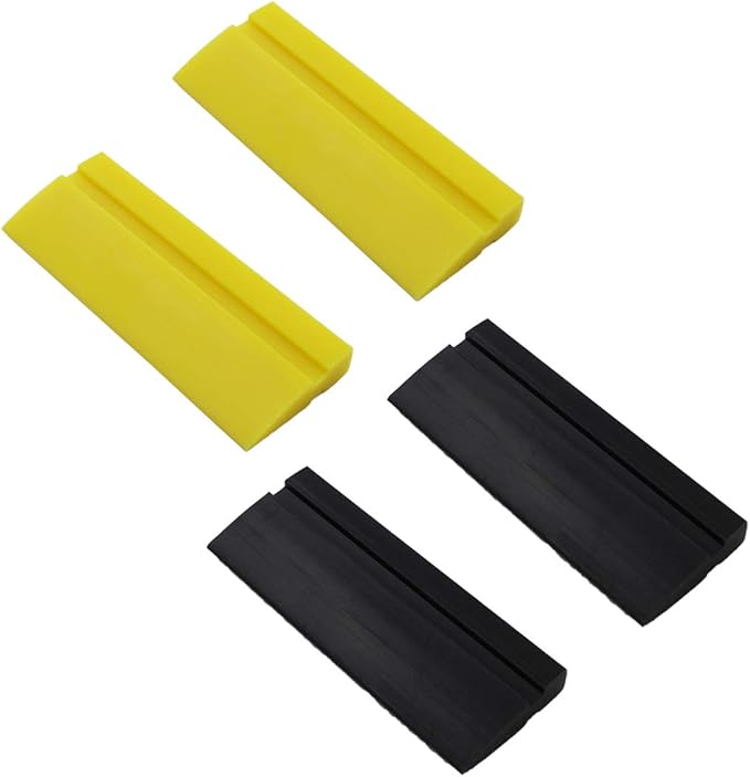 BokWin 4Pcs Soft Rubber Squeegee Blade for Car Vinyl Wrapping, Window Tint Film Installation, Car Decal Tool, Home Glass/Mirror/Window Cleaning as Water Blade Black and Yellow