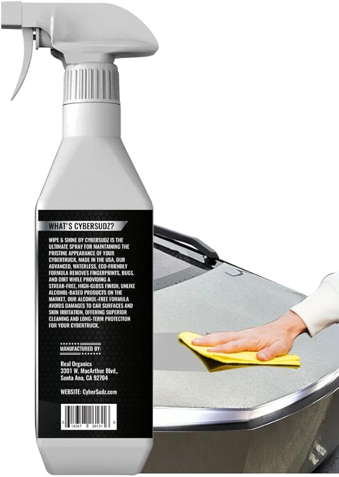 Waterless Stainless Steel Wash, Spot Cleaning For Tesla CyberTruck All Exterior Surfaces - Removes Fingerprints, Water Spots, Dirt & Bird Droppings. Made in USA, 17 Fl. Oz.
