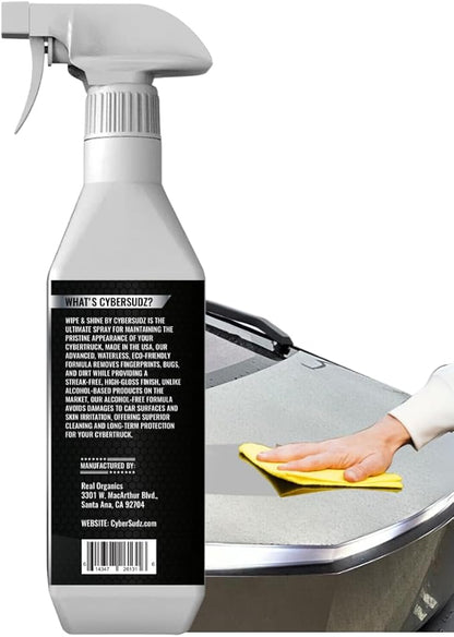 Waterless Stainless Steel Wash, Spot Cleaning For Tesla CyberTruck All Exterior Surfaces - Removes Fingerprints, Water Spots, Dirt & Bird Droppings. Made in USA, 17 Fl. Oz.