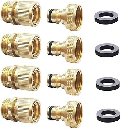 HQMPC Male Garden Hose Quick Connect Solid Brass Quick Connector Garden Hose Fitting Water Hose Connectors 3/4 inch GHT (4 Female+ 4Male)