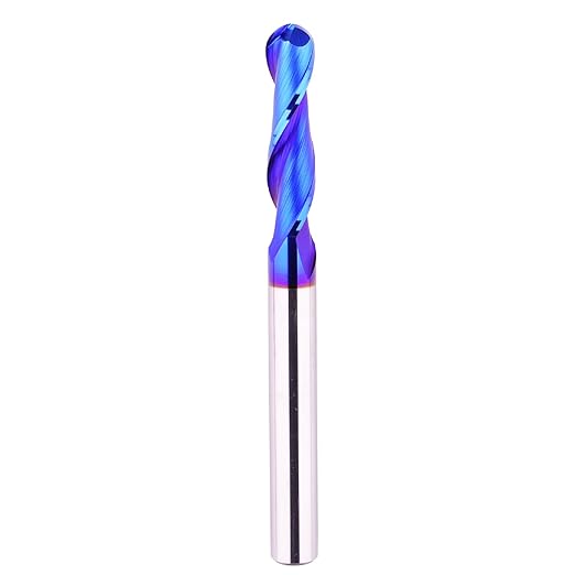 CNC Router bit 1/4inch Shank Extra Long 3inch Carbide Ball Nose End Mill with Nano Blue Coating for Side Milling End Milling Finish Machining (1/4" x1-1/8 x3)