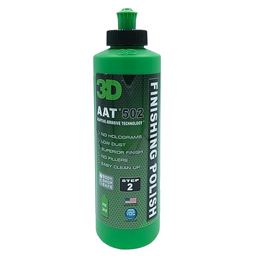 3D AAT 502 Finishing Polish - 8oz - Step 2 Body Shop Finishing Polish - No Holograms or Fillers - Superior Finish - Low Dust, Easy Clean Up - Adaptive Abrasive Technology