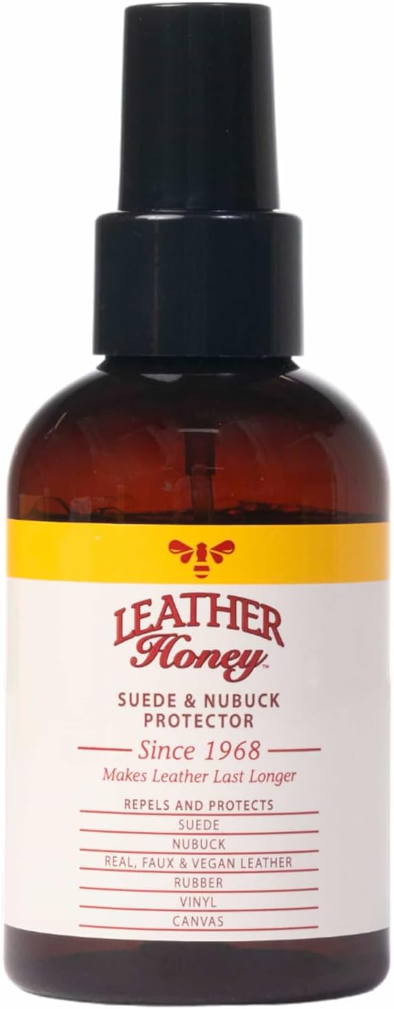 Leather Honey Suede Protector Spray: NonToxic, Non-aerosol Water and Stain Repellent. Protect Suede & Nubuck Shoes, Uggs, Boots, Furniture, Jackets, Bags & Apparel, 4oz
