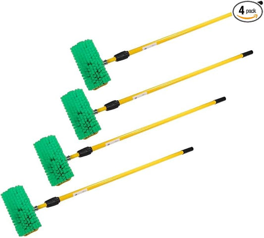 Mytee Products 4 Pack 10" Bi-Level Car Wash Brush and 4' to 8' Extendable Handle w/Soft Bristles Suitable for Auto RV Truck Boat Camper Exterior Washing Cleaning, Green