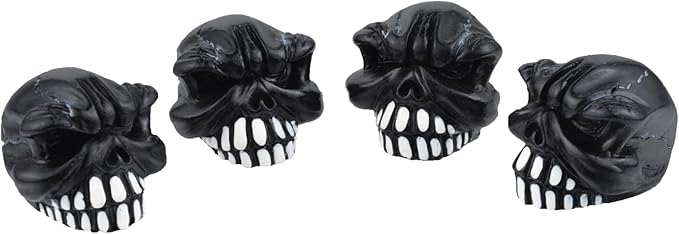 Abfer Skull Valve Caps Fun Wheel Tire Air Stem Dust Cover Cap Auto Decoration Accessories Fit Most Vehicle Car Truck Bike Motorcycle (Black)