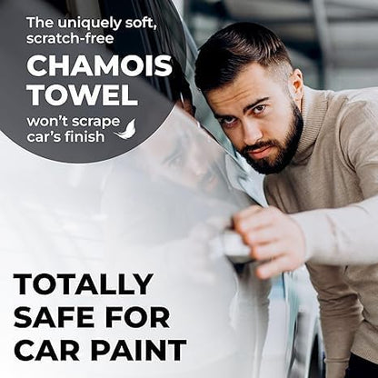 Premium XL Shammy Towel for Car - 2pk (34”x25”) - Super Absorbent Chamois Cloth - Spots & Scratch-Free - Reusable Car Drying Towel