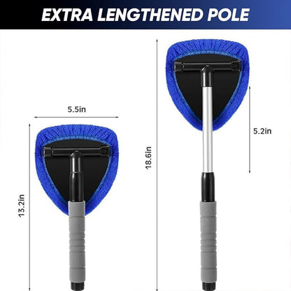 Telescopic Microfiber Glass Car Defroster Brush, 180° Rotating Head and Retractable Handle Multi-Surface Cleaner for Windows, Mirrors, Tiles (Blue)