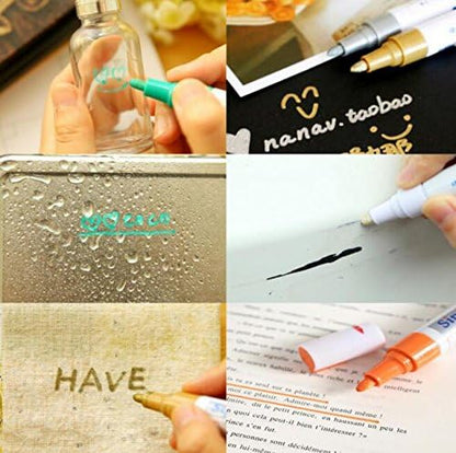 BEMLP Permanent Marker Pen Colorful Waterproof Metal Oilly Fill Paint For School DIY Tyre Tire Tread CD Metal Paint Markers Tire pen 12 Colors for Scuba gear