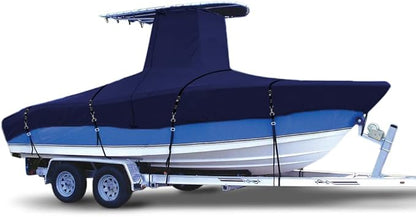 900D Marine Grade Fade and Tear Resistant Trailerable T-Top Boat Cover, Heavy-Duty Waterproof and UV-Proof T TOP Boat Storage Cover with Windproof Metal Buckle Straps Fit 22ft-24ft Long(Navy)