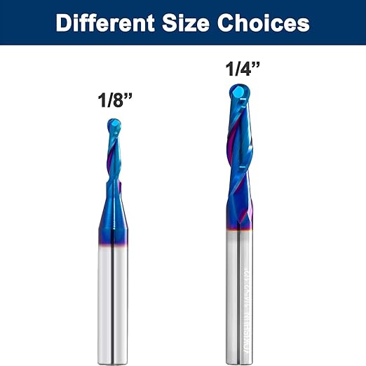 2 PCS Ball Nose Set CNC Router bits Carbide Ball Nose End Mill with Nano Blue Coating for Side Milling. End Milling. Finish Machining. (2 PSC Ball Nose Set)