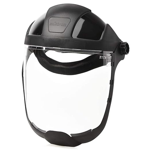 Sellstrom DP4 Face Shield - Lightweight Mask with High Impact Chin Guard, Crown & Ratchet Headgear for Work, Grinding, Cutting - ANSI Z87.1 - Anti Fog Polycarbonate Window