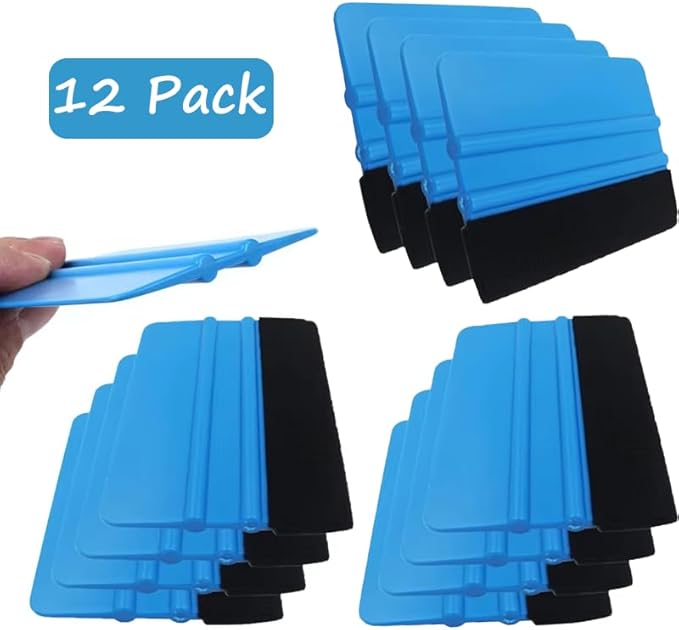 4 Inch Vinyl Squeegee 12 Pack - Car Wrap Tool with Felt Edge for Window Tinting, Decals, Wallpaper - Scratch-Free Applicator for Vinyl Film, Bubble Removal, Curved & Flat Surfaces