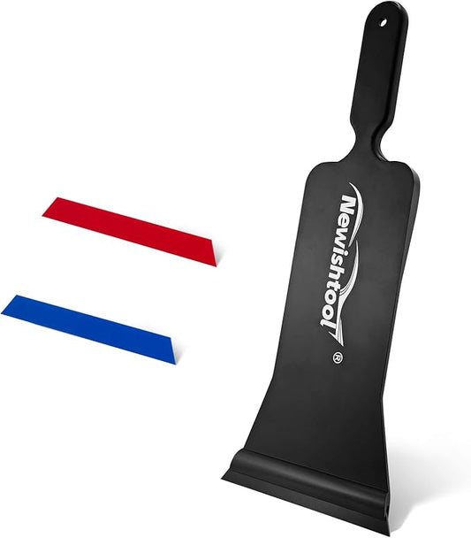 NEWISHTOOL Window Tint Tools Bulldozer Squeegee for Front/Back Rear Window Film Application, 1 Pc Long Handle Squeegee with Blade and 2 PC Refills Rubber, Auto Flat Glass Tint Squeegee, Blue,white