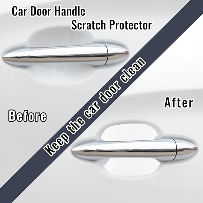WORCAS 4Pcs Universal 3D Carbon Fiber Car Door Handle Paint Scratch Protector Sticker Auto Door Handle Cups Protective Pad(M)