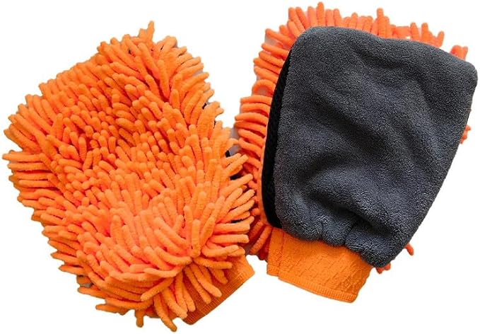 Car Wash Mitt Microfiber, 2PK-Scratch & Lint Free, Premium Chenille Microfiber Wash Mitt (Orange)