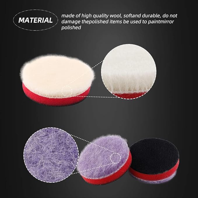 SPTA Mini Polishing Pads Set, 21pcs 1.6 inch/40mm Sponge & Wool Buffing Pads, Car Detail Polishing & Waxing Kit, Mix Colors, Small Area