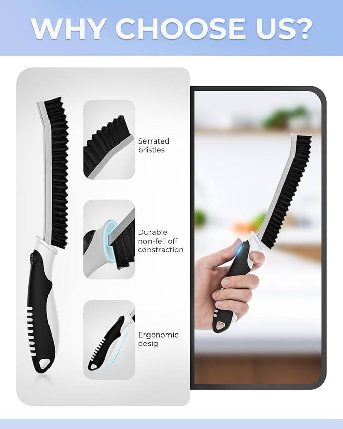 Cleangor Crevice Cleaning Brushes, Serrated Scrub Brush Tool for Hard to Reach Tight Space, Cleaner Brushes, Cleaning Supplies, Home Essentials for Shower, Bathroom, Kitchen, Window, Toilet, Sink