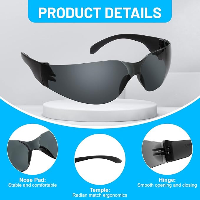 Erinnmy 12 Pack Safety Glasses,Tinted Protective Eyewear,Safety Eyewear Eye Protection Glasses,Anti Dust Impact Scratch Resistant Glasses for Men Women Work Lab Construction (Black)