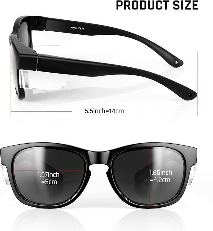 MORK&SUKY Safety Glasses with Side Shields，ANSI Z87.1 Certified Protective Eyewear for Work & Outdoor Use.