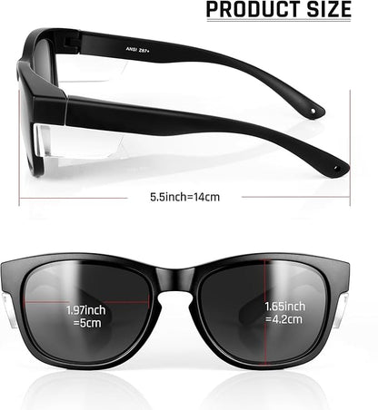 MORK&SUKY Safety Glasses with Side Shields，ANSI Z87.1 Certified Protective Eyewear for Work & Outdoor Use.