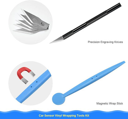 NEWISHTOOL Vinyl Wrap Tool Kit with 13-25mm Circle Template for Parking Sensor Cut, Precision Craft Cutter and Spare Razor Blade, Round Head Micro Squeegee, Car Wrapping Tool for PPF Installing
