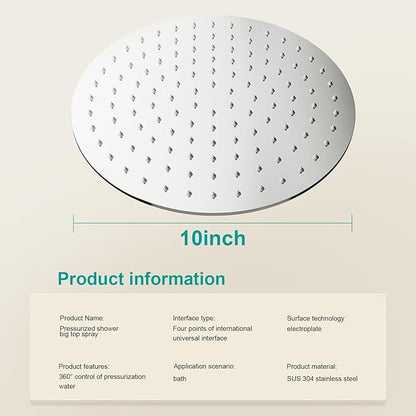 All Metal Rain Shower Head - Heavy Duty Stainless Steel, Easy Install, High Water Flow, Ultra-Thin Modern Design for Bathroom (Chrome, 10)