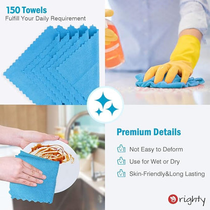 Orighty Cleaning Cloths Bulk, 150 Pack Shop Rags Reusable, Multi-Purpose Shop Towels for Cars, Microfiber Cleaning Rags for Automotive, Mechanic, Kitchen, Lint Free Towels 11.5’’ x 11.5’’, Blue