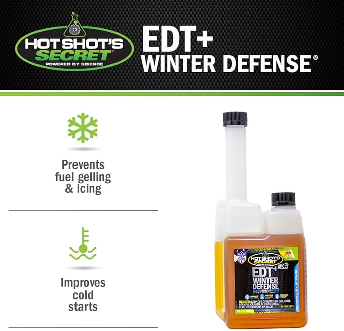 Hot Shot's Secret EDT+ Winter Defense, 7-in-1 Anti-Gel Diesel Fuel Additive, Prevents Gelling, Protects Diesel Fuel System, Diesel Additive Improves Cold Start, Boosts Cetane, 16oz, Packaging May Vary