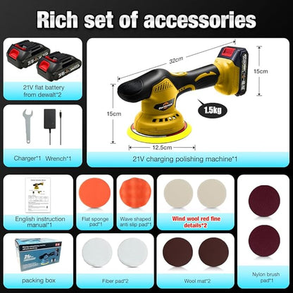 Darkboom Cordless Buffer Polisher 6 inch with 2Pcs 2.0Ah Rechargeable Batteries Compatible with Makita,and 1 Adapter Charger, 6 variable speed 5500RPM cordless sander, for Car Detailing/Polishing