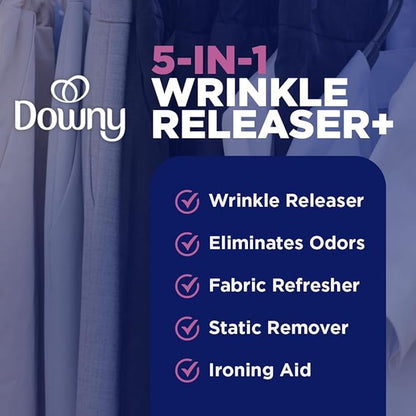 Downy Wrinkle Releaser Spray, Travel Size Spray + 16.9 Fl Oz Pack of 2, All In One Formula, Removes Wrinkles, Static and Odors, Light Fresh Scent