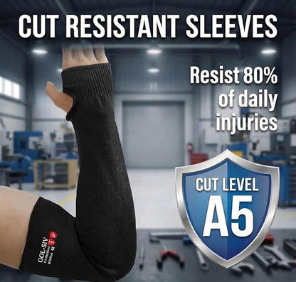 GOL-SIV Cut Resistant Sleeves With Thumb Hole, Arm Protectors For Thin Skin And Bruising, Kevlar Sleeves Arm Protection For Women, Men, Elderly (17.7in, Black)