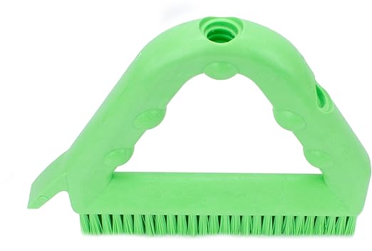 SPARTA Plastic Commercial Grout Brush, Triangle-Shaped Scrub Brush with Scraper and Two Threaded Holes for Attaching Handle (Sold Separately), 9 x 7 x 7 Inches, Lime