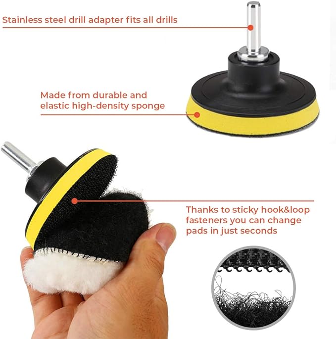 CANOPUS Buffing Pads, Polishing Pad Kit, Buffer for Car Detailing, Polishing Wheel for Drill, Car Polishers and Buffers Kit for Sanding, Polishing, Waxing & Sealing Glaze, 3 inch, 22 Pieces