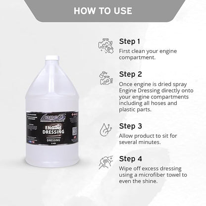 LANE'S Engine Dressing | Professional Engine Bay Cleaner and Protector Shine | Prevents Rubber Hoses Fading and Cracking | Easy to Use, Dust Resistant Degreaser & Detail Spray | 1 Gallon