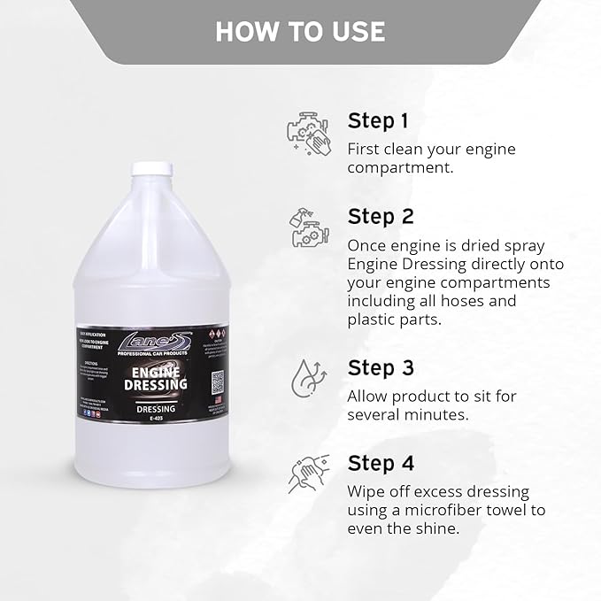 LANE'S Engine Dressing | Professional Engine Bay Cleaner and Protector Shine | Prevents Rubber Hoses Fading and Cracking | Easy to Use, Dust Resistant Degreaser & Detail Spray | 1 Gallon, 2 Pk