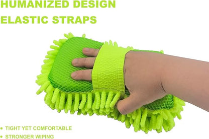 WAKALALA Microfiber Car Wash Mitt, Dual-Sided Cleaning Glove, High-Density Chenille, Non-Scratch Cleaning Sponge (1, Green)