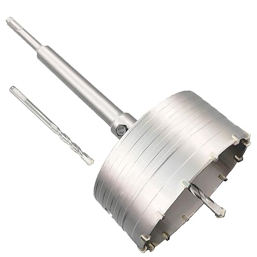 4-3/4" Concrete Hole Saw, 120mm Tungsten Steel Core Bit for Cinder Block, Brick, Rock, Plank Walls for Pipes or mini Split Lines, with SDS Plus Shank and 2 Center Positioning Drill Bits.