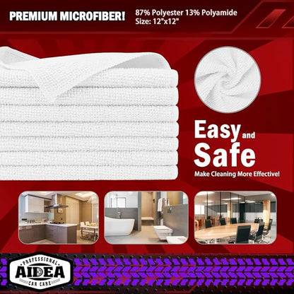 AIDEA Microfiber Cleaning Cloth White 20PK, Microfiber Towels for Cars, Premium Car Cloths, Dusting Cloth Lint Free Cleaning Rags for SUVs, House, Kitchen, Window, Workshops,12×12"