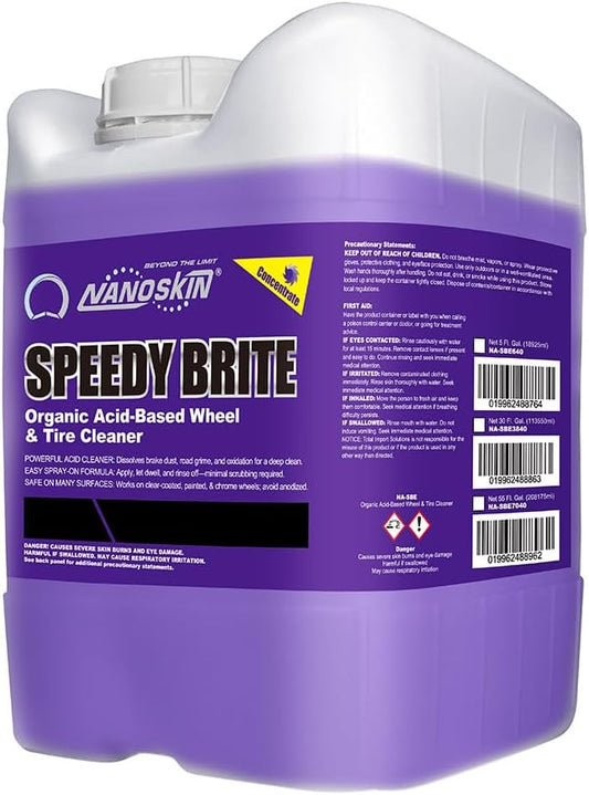 Nanoskin SPEEDY BRITE Pro Grade Wheel & Tire Acid Cleaner, 5 gallons - Chrome & Coated Wheel Safe, Cleaning with Organic Acid | Removes Brake Dust & Road Grime for Auto Detailing, Body Shop Safe