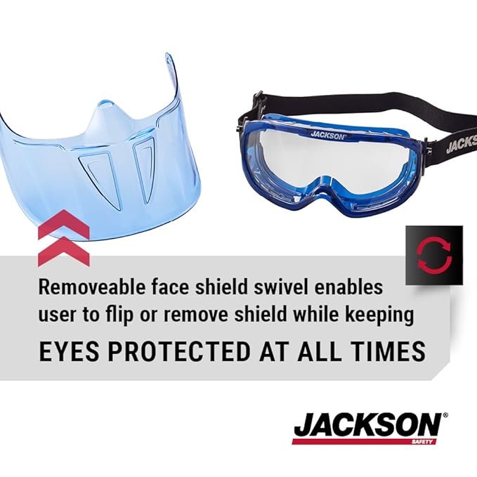 Jackson Safety 21000 - Safety Goggle - Gpl500 Premium Series - Clear Lens - Anti-fog - With Flip-up Detachable Face Shield - Blue Body