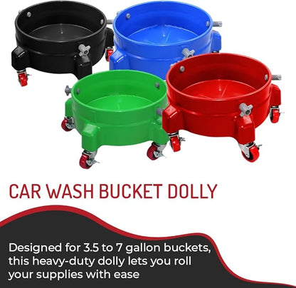 Heavy Duty Car Wash Bucket Dolly with 360° Swivel Casters | Fits 3.5–7 Gallon Buckets | 300 lb Capacity | Soap Holder | Rolling Pail Stand for Auto Detailing |Black